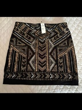 Express Black Sequin Geometric Mini Skirt NEW with Tags